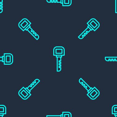 Yeşil çizgi anahtar simgesi mavi arkaplandaki kusursuz deseni izole etti. Vektör İllüstrasyonu.