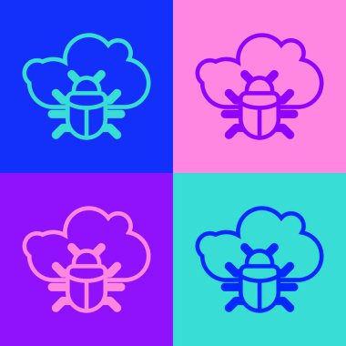 Renk arkaplanında izole edilmiş bir bulut simgesindeki Pop Sanat Hatası Sistem Hatası. Bulut hesaplama tasarım konsepti. Dijital ağ bağlantısı. Vektör.