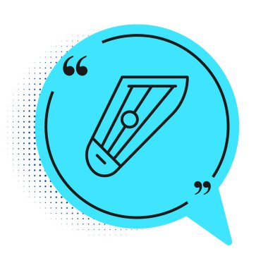 Siyah çizgi müzik aleti ayak bilekleri simgesi beyaz arkaplanda izole edilmiş. Mavi konuşma balonu sembolü. Vektör.