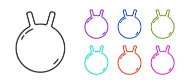 Siyah çizgi Kettlebell simgesi beyaz arkaplanda izole edildi. Spor malzemeleri. Simgeleri renklendirin. Vektör.