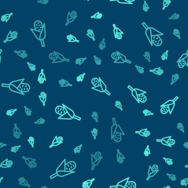 Yeşil çizgi mısır ikonu mavi arkaplandaki kusursuz deseni izole etti. Vektör.