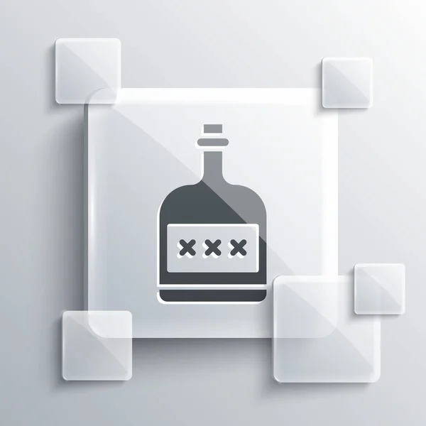 Grey Alkohol Nápoj Rum Láhev Ikona Izolované Šedém Pozadí Čtvercové — Stockový vektor