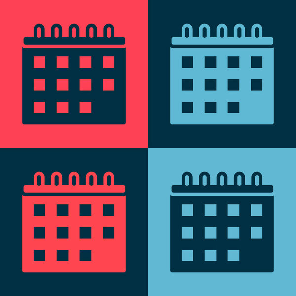 Поп-арт Календарь значок изолирован на цветном фоне. Символ напоминания события. Вектор.