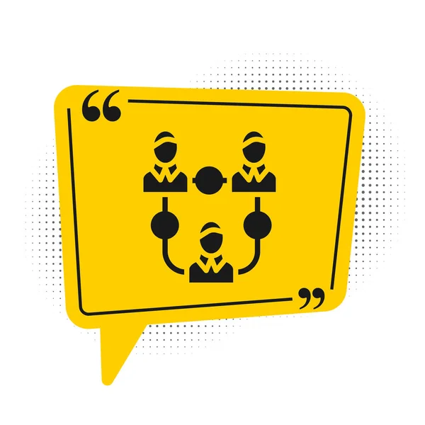 Black Project team base icon isolated on white background. Business analysis and planning, consulting, team work, project management. Yellow speech bubble symbol. Vector.