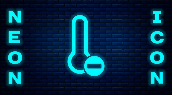 Świecący Neonowy Termometr Meteorologiczny Ikona Pomiarowa Odizolowana Tle Ceglanej Ściany — Wektor stockowy