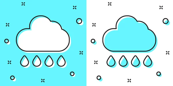 Black Line Cloud Rain Icon Isolated Green White Background Rain — Stock Vector