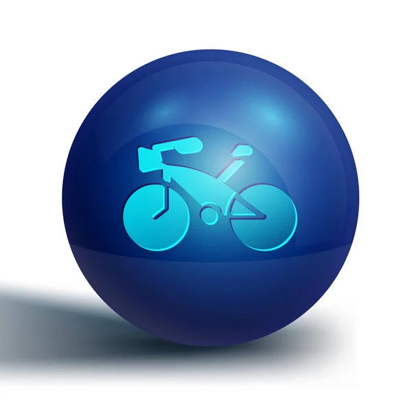 白い背景に青い自転車のアイコンが隔離されました 自転車レースだ 極端なスポーツだ スポーツ用具 青い丸ボタン ベクトル — ストックベクタ