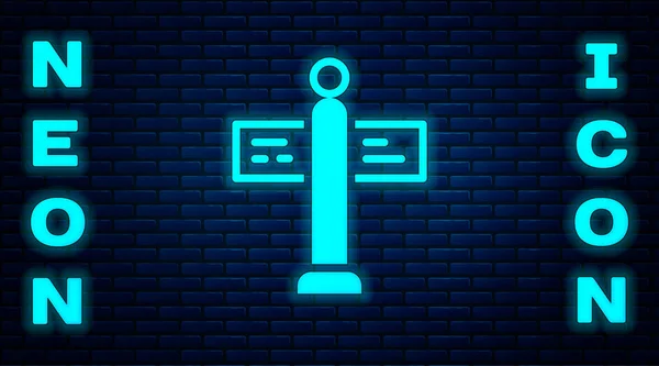 Светящаяся Неоновая Дорога Значок Знака Изолирован Фоне Кирпичной Стены Символ — стоковый вектор