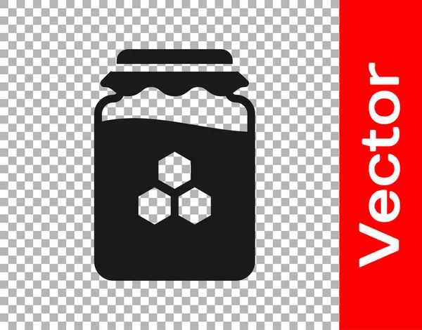 透明な背景に分離された蜂蜜のアイコンの黒い瓶 フードバンク 甘い自然食品のシンボル ベクトル — ストックベクタ
