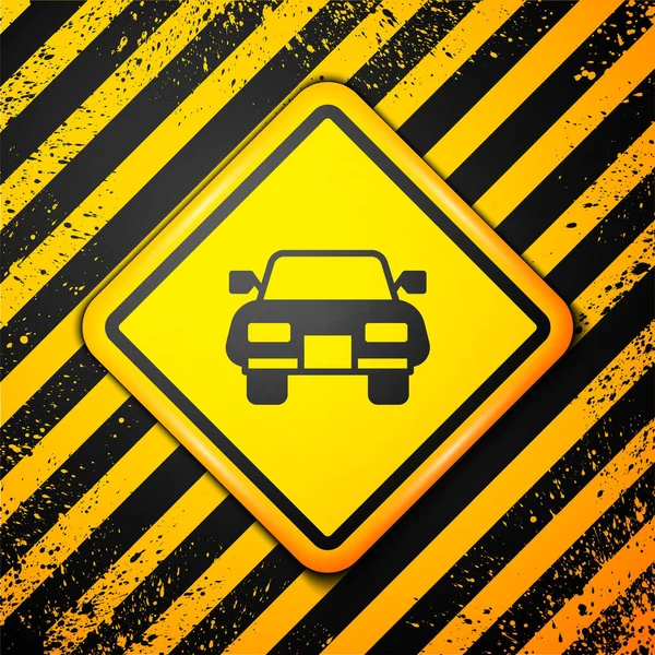 Black Car Icon Isolated Yellow Background Warning Sign Vector — Stock Vector