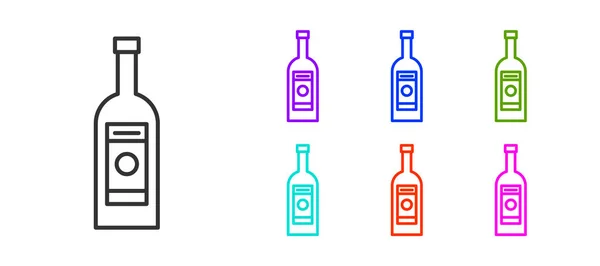 Fekete Vonal Üvegpalack Vodka Ikon Izolált Fehér Alapon Állítsa Ikonok — Stock Vector