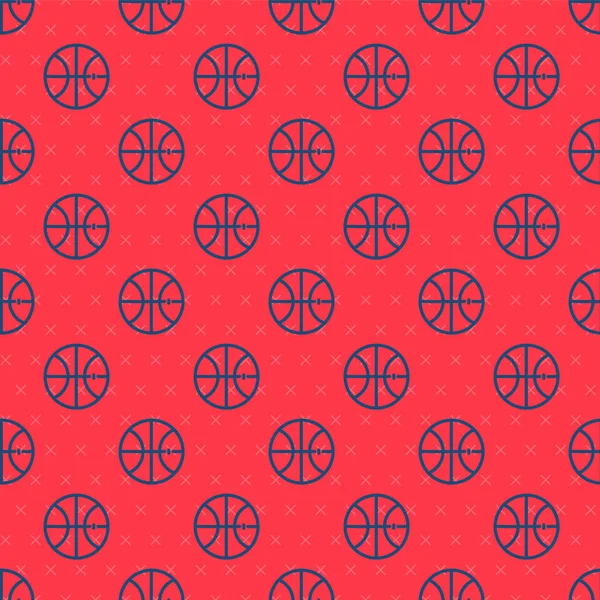 Blue Line Basketball Ball Icon Isolated Seamless Pattern Red Background — Stock Vector