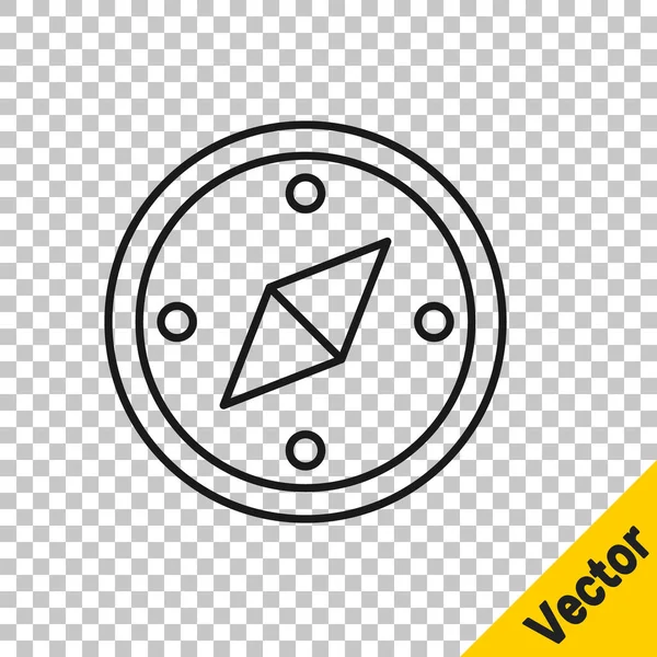 Línea Negra Icono Brújula Aislado Sobre Fondo Transparente Windrose Símbolo — Vector de stock
