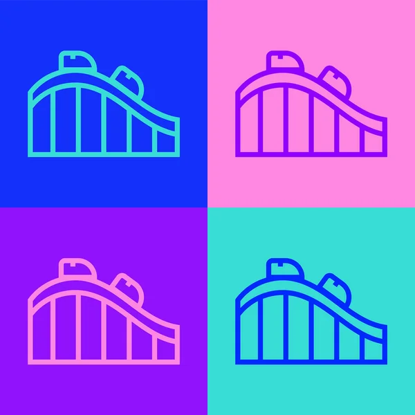 Pop Art Line Roller Coaster Pictogram Geïsoleerd Kleur Achtergrond Amusementspark — Stockvector