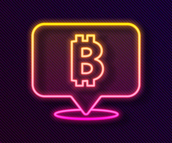 Lumineux Néon Ligne Crypto Monnaie Pièce Bitcoin Icône Isolée Sur — Image vectorielle