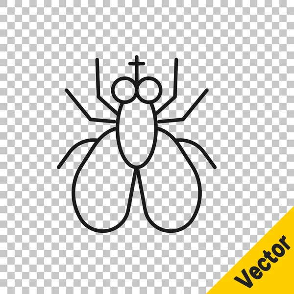 Ligne Noire Icône Mouche Insecte Isolé Sur Fond Transparent Vecteur — Image vectorielle