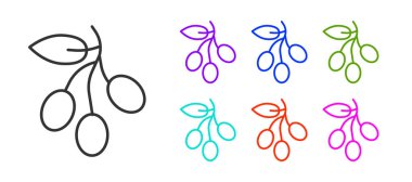 Beyaz arkaplanda siyah zeytin dalı simgesi izole edildi. Simgeleri renklendirin. Vektör.