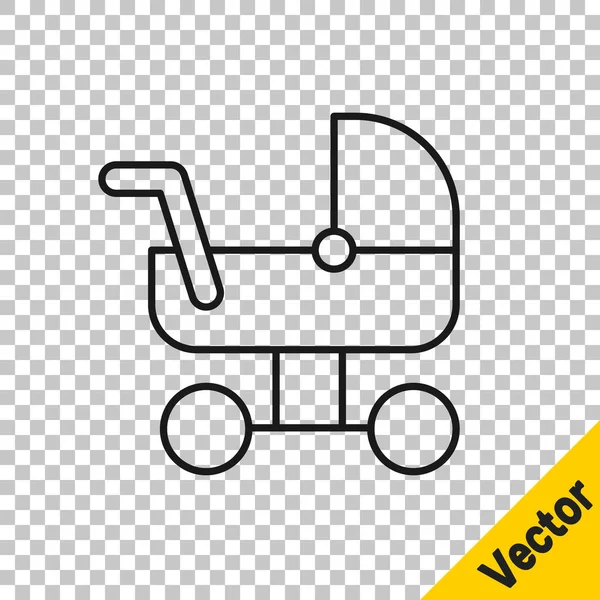 Schwarze Linie Baby Kinderwagen Symbol Isoliert Auf Transparentem Hintergrund Kinderwagen — Stockvektor