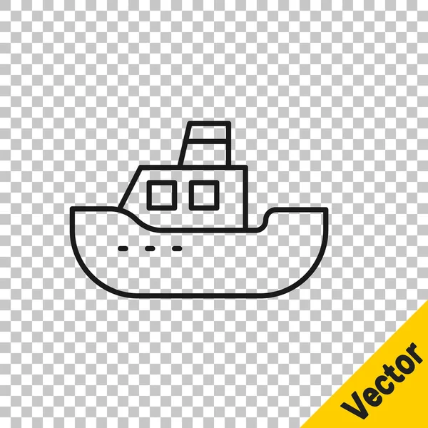 Icono Barco Juguete Línea Negra Aislado Sobre Fondo Transparente Vector — Vector de stock