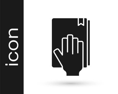 Beyaz arka planda izole edilmiş kutsal İncil ikonu üzerine siyah yemin. Mahkemedeki prosedür. Gerçek ve gerçek. Tanrı huzurunda söz ver. Vektör.