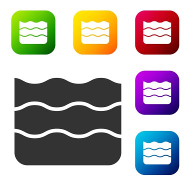 Siyah Dalga simgesi beyaz arkaplanda izole edildi. Renkli kare düğmelerle simgeleri ayarla. Vektör.