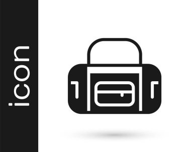 Beyaz arkaplanda siyah spor çanta simgesi izole edildi. Vektör.