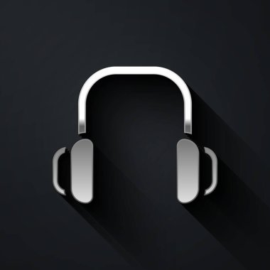 Gümüş Kış kulaklıkları simgesi siyah arkaplanda izole edilmiş. Kulaklıklar. Uzun gölge tarzı. Vektör.