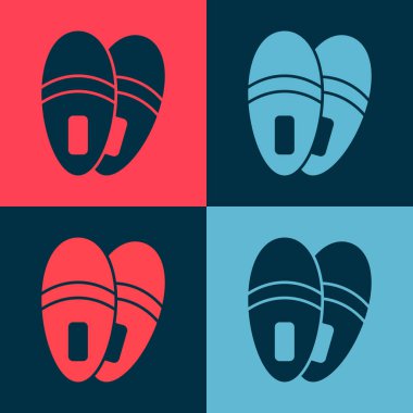 Pop Art Slippers simgesi renk arkaplanında izole edildi. Parmak arası terlik işareti. Vektör.