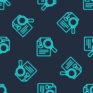 Yeşil çizgi Belgesi, kağıt analizi cam simgesi izole edilmiş, mavi arkaplan üzerinde pürüzsüz desen. Kanıt sembolü. Vektör.