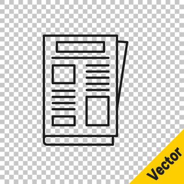 Siyah çizgi haber simgesi şeffaf arkaplanda izole edildi. Gazete tabelası. Kitle iletişim sembolü. Vektör.