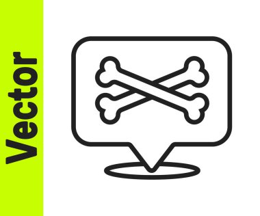 Siyah çizgi konum korsan simgesi beyaz arka planda izole edildi. Vektör.