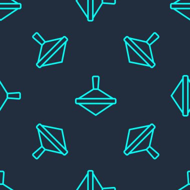 Yeşil çizgi Whirligig oyuncak ikonu mavi arka planda izole edilmiş kusursuz desen. Vektör.