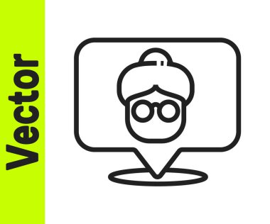 Siyah çizgi huzurevi ikonu beyaz arka planda izole edilmiş. Yaşlı ve hasta insanlar için sağlık hizmeti. Emekli insanlar için merkez. Vektör.