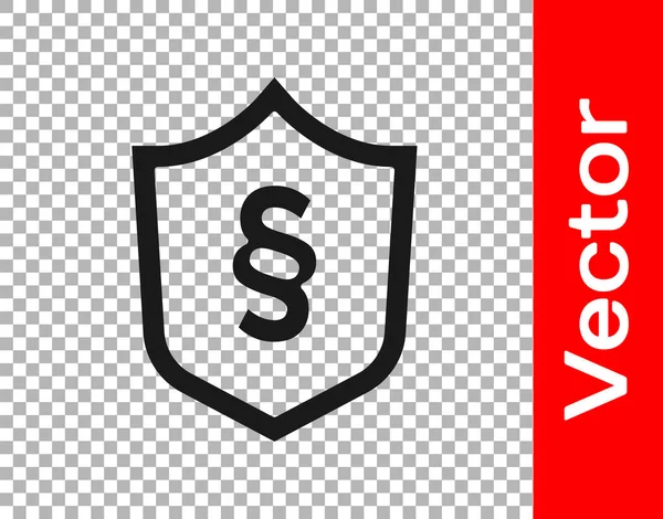 Ley Justicia Negra Escudo Icono Aislado Sobre Fondo Transparente Vector — Vector de stock