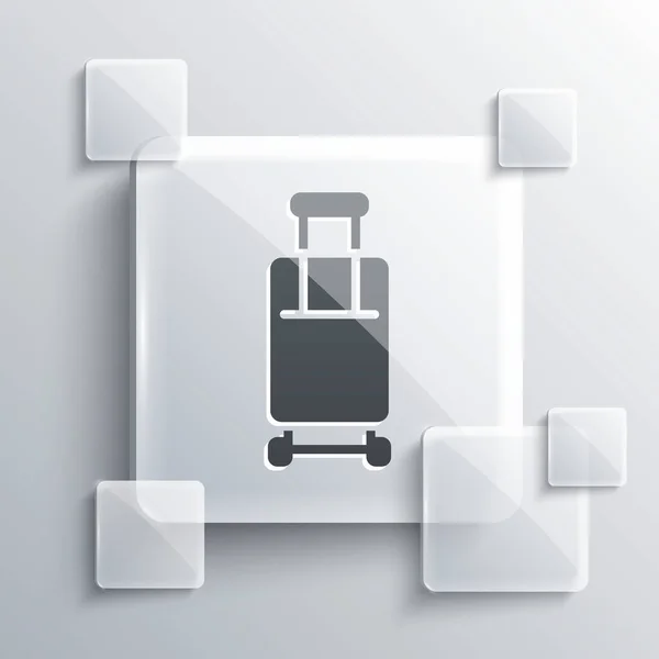 灰色套件 用于在灰色背景上隔离的旅行图标 旅行的行李标志 旅行行李图标 方块玻璃面板 — 图库矢量图片