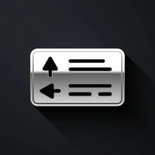 Zilveren Verkeersbord Wegwijzerpictogram Geïsoleerd Zwarte Achtergrond Pointer Symbool Straat Informatiebord — Stockvector