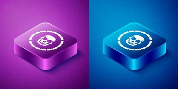 Isometric Pirate Icône Pièce Isolé Sur Fond Bleu Violet Bouton — Image vectorielle