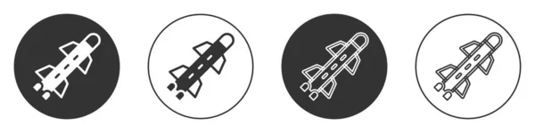 黑色火箭图标孤立在白色背景 圆形按钮 — 图库矢量图片
