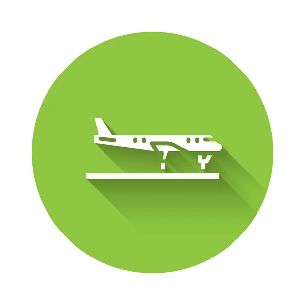 Icono Plano Blanco Aislado Con Sombra Larga Icono Del Avión — Vector de stock