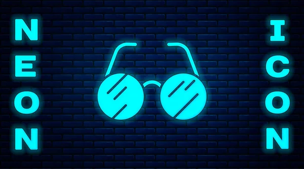 Świecące Neonowe Okulary Ikona Izolowane Tle Cegły Ściany Wektor — Wektor stockowy