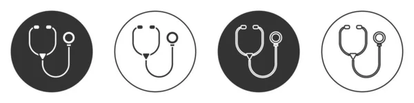 Schwarzes Medizinisches Stethoskop Symbol Isoliert Auf Weißem Hintergrund Kreis Taste — Stockvektor