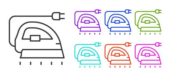 Fekete Vonal Elektromos Vas Ikon Elszigetelt Fehér Alapon Gőzvasaló Állítsa — Stock Vector