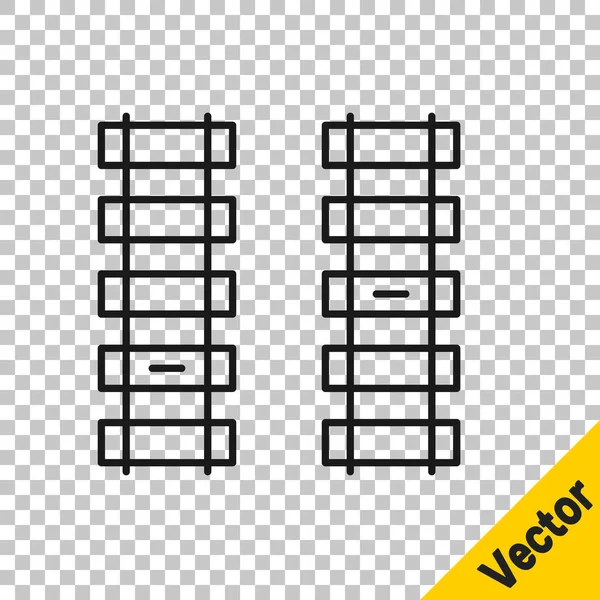 Línea Negra Ferrocarril Icono Vía Férrea Aislado Sobre Fondo Transparente — Vector de stock