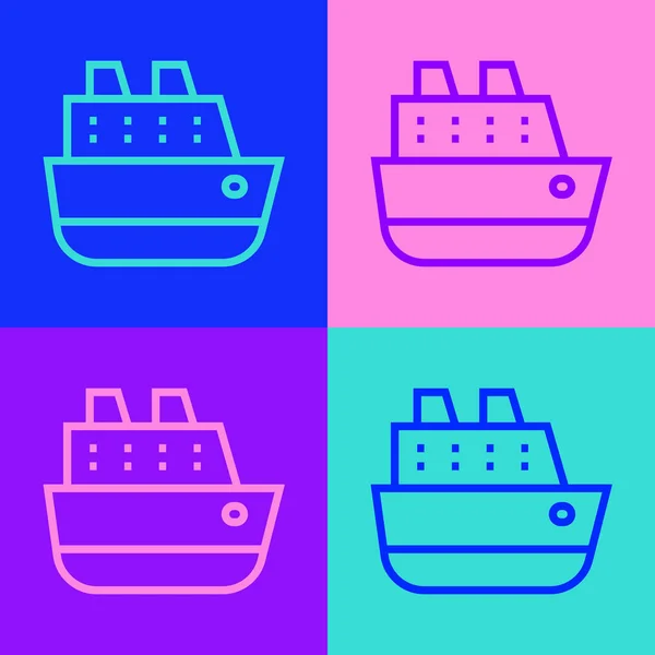 Pop Konst Linje Kryssningsfartyg Ikon Isolerad Färg Bakgrund Turism Sjöfart — Stock vektor