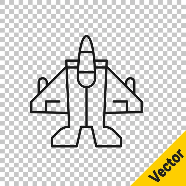 Black Line Jet Fighter Icon Isolated Transparent Background Military Aircraft — Stock Vector