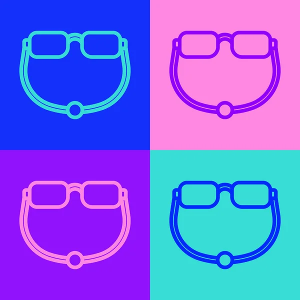 Pop Art Line Eyeglasses Icon Isolated Color Background Vector — Stock Vector