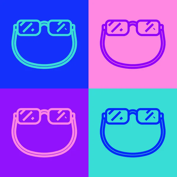 Pop Art Line Icono Gafas Aisladas Sobre Fondo Color Vector — Vector de stock