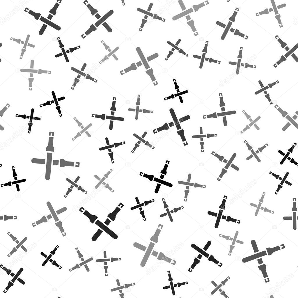 Black Marshalling wands for the aircraft icon isolated seamless pattern on white background. Marshaller communicated with pilot before and after flight.  Vector.