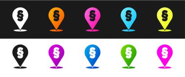 Siyah ve beyaz arkaplanda konum yasası simgesini ayır. Vektör.