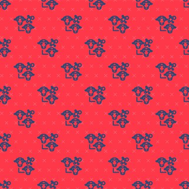 Mavi çizgi klonlama simgesi kırmızı arkaplanda izole edilmiş. Genetik mühendisliği konsepti. Vektör.